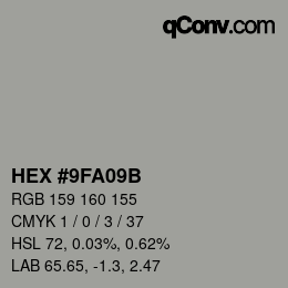 Color code: HEX #9FA09B | qconv.com