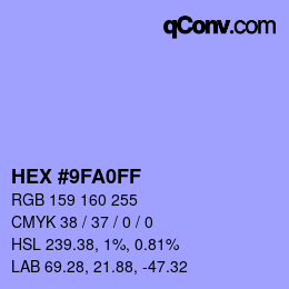 Color code: HEX #9FA0FF | qconv.com