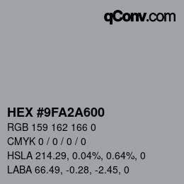 Farbcode: HEX #9FA2A600 | qconv.com