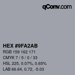 Color code: HEX #9FA2AB | qconv.com