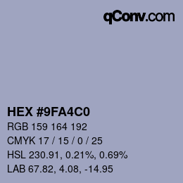 カラーコード: HEX #9FA4C0 | qconv.com
