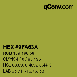 Color code: HEX #9FA63A | qconv.com