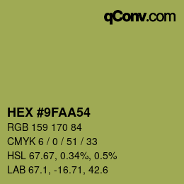 Color code: HEX #9FAA54 | qconv.com