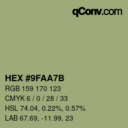 カラーコード: HEX #9FAA7B | qconv.com