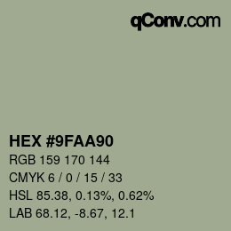 Farbcode: HEX #9FAA90 | qconv.com