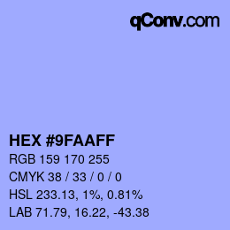Color code: HEX #9FAAFF | qconv.com