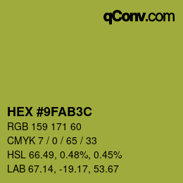 Color code: HEX #9FAB3C | qconv.com