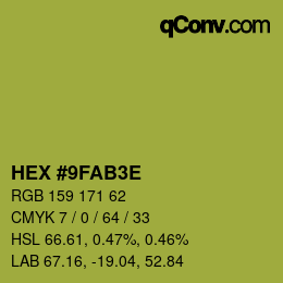 Farbcode: HEX #9FAB3E | qconv.com