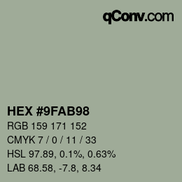颜色代码: HEX #9FAB98 | qconv.com