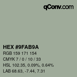 Color code: HEX #9FAB9A | qconv.com