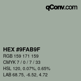 Color code: HEX #9FAB9F | qconv.com