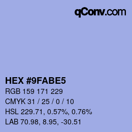 颜色代码: HEX #9FABE5 | qconv.com