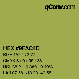 カラーコード: HEX #9FAC4D | qconv.com