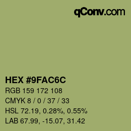 カラーコード: HEX #9FAC6C | qconv.com