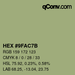 Color code: HEX #9FAC7B | qconv.com