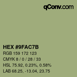 カラーコード: HEX #9FAC7B | qconv.com