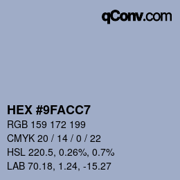 颜色代码: HEX #9FACC7 | qconv.com