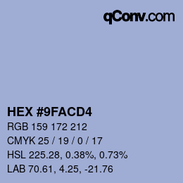 カラーコード: HEX #9FACD4 | qconv.com