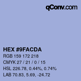 Color code: HEX #9FACDA | qconv.com