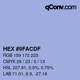 Color code: HEX #9FACDF | qconv.com