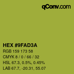 カラーコード: HEX #9FAD3A | qconv.com