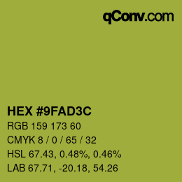 カラーコード: HEX #9FAD3C | qconv.com