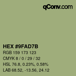 颜色代码: HEX #9FAD7B | qconv.com