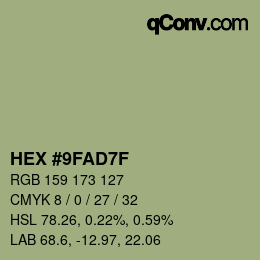 Color code: HEX #9FAD7F | qconv.com