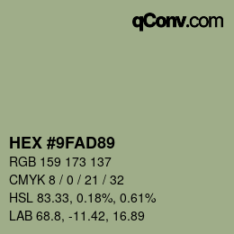 カラーコード: HEX #9FAD89 | qconv.com