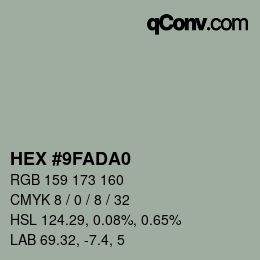 颜色代码: HEX #9FADA0 | qconv.com
