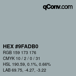 Color code: HEX #9FADB0 | qconv.com