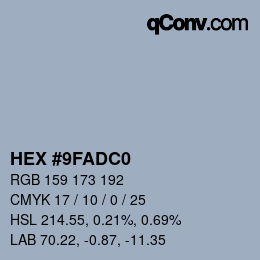 カラーコード: HEX #9FADC0 | qconv.com