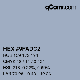 颜色代码: HEX #9FADC2 | qconv.com
