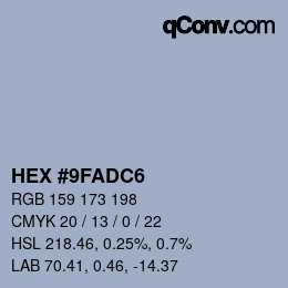 Color code: HEX #9FADC6 | qconv.com