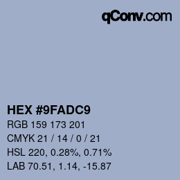 颜色代码: HEX #9FADC9 | qconv.com