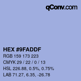 Color code: HEX #9FADDF | qconv.com