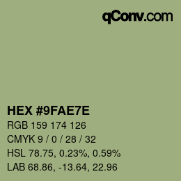 Color code: HEX #9FAE7E | qconv.com