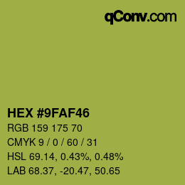Farbcode: HEX #9FAF46 | qconv.com
