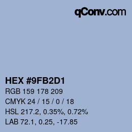 颜色代码: HEX #9FB2D1 | qconv.com