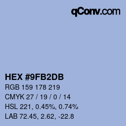 颜色代码: HEX #9FB2DB | qconv.com