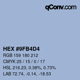 カラーコード: HEX #9FB4D4 | qconv.com