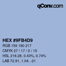カラーコード: HEX #9FB4D9 | qconv.com