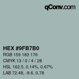 颜色代码: HEX #9FB7B0 | qconv.com