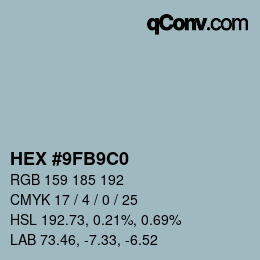 カラーコード: HEX #9FB9C0 | qconv.com