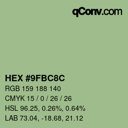 Color code: HEX #9FBC8C | qconv.com