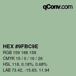 Color code: HEX #9FBC9E | qconv.com