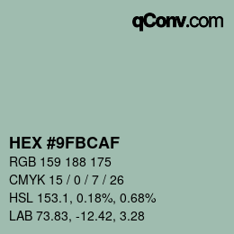 颜色代码: HEX #9FBCAF | qconv.com