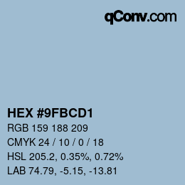 颜色代码: HEX #9FBCD1 | qconv.com