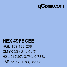 Color code: HEX #9FBCEE | qconv.com