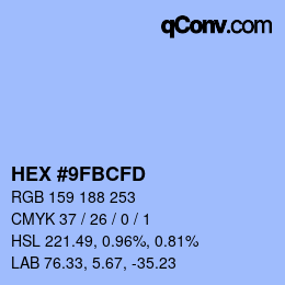 Color code: HEX #9FBCFD | qconv.com